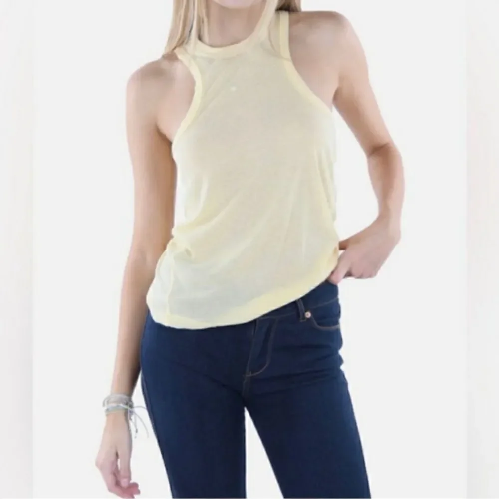 Free People Yellow Very Varsity Tank Size Medium
